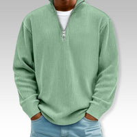 Tom | Relaxed Langarmshirt mit Reißverschlusskragen – Grün