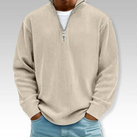 Tom | Relaxed Langarmshirt mit Reißverschlusskragen – Khaki