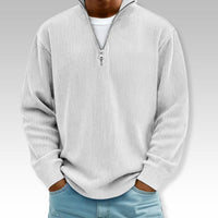 Tom | Relaxed Langarmshirt mit Reißverschlusskragen – Weiß