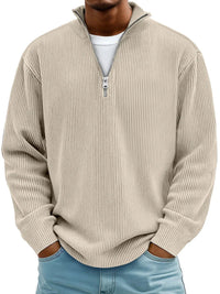 Randal - Langarm Pullover Mit Halbem Reißverschluss – Khaki