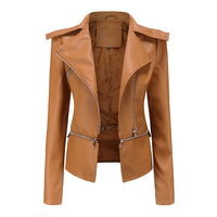 Bikerjacke Damen Slim Fit | Mit Reißverschluss – Braun