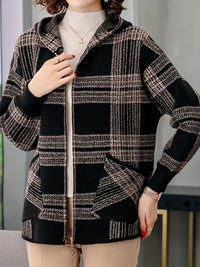 Ellvinna | Graphic Print Zip Up Jacket, lässige Langarm-Kapuzenjacke, Oberbekleidung – Camel