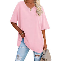 Danièle - Lockeres T-Shirt mit V-Ausschnitt für Frauen – Rosa