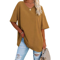 Danièle - Lockeres T-Shirt mit V-Ausschnitt für Frauen – Khaki