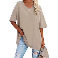 Danièle - Lockeres T-Shirt mit V-Ausschnitt für Frauen – Aprikose