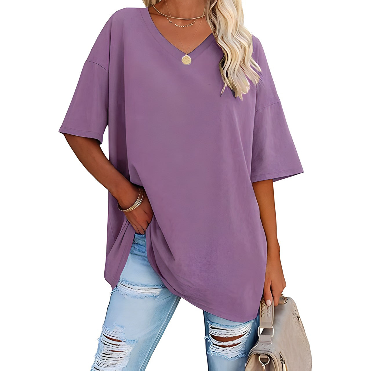 Danièle - Lockeres T-Shirt mit V-Ausschnitt für Frauen
