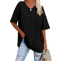 Danièle - Lockeres T-Shirt mit V-Ausschnitt für Frauen – Schwarz