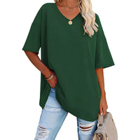 Danièle - Lockeres T-Shirt mit V-Ausschnitt für Frauen – Grün