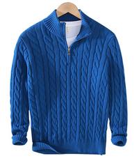Oliver | Strickpullover mit Zippkragen – Blau