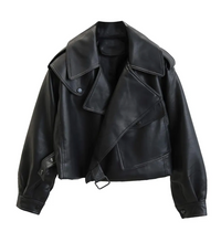 Heidi-Mode | Oversized Knopf-Lederjacke für Frauen - Ideal für den Herbst – schwarz