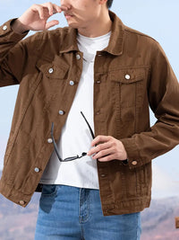 Shiorin | Herren Jeansjacke aus reiner Baumwolle, Knopfleiste Reverskragen Freizeitjacke – Karamell