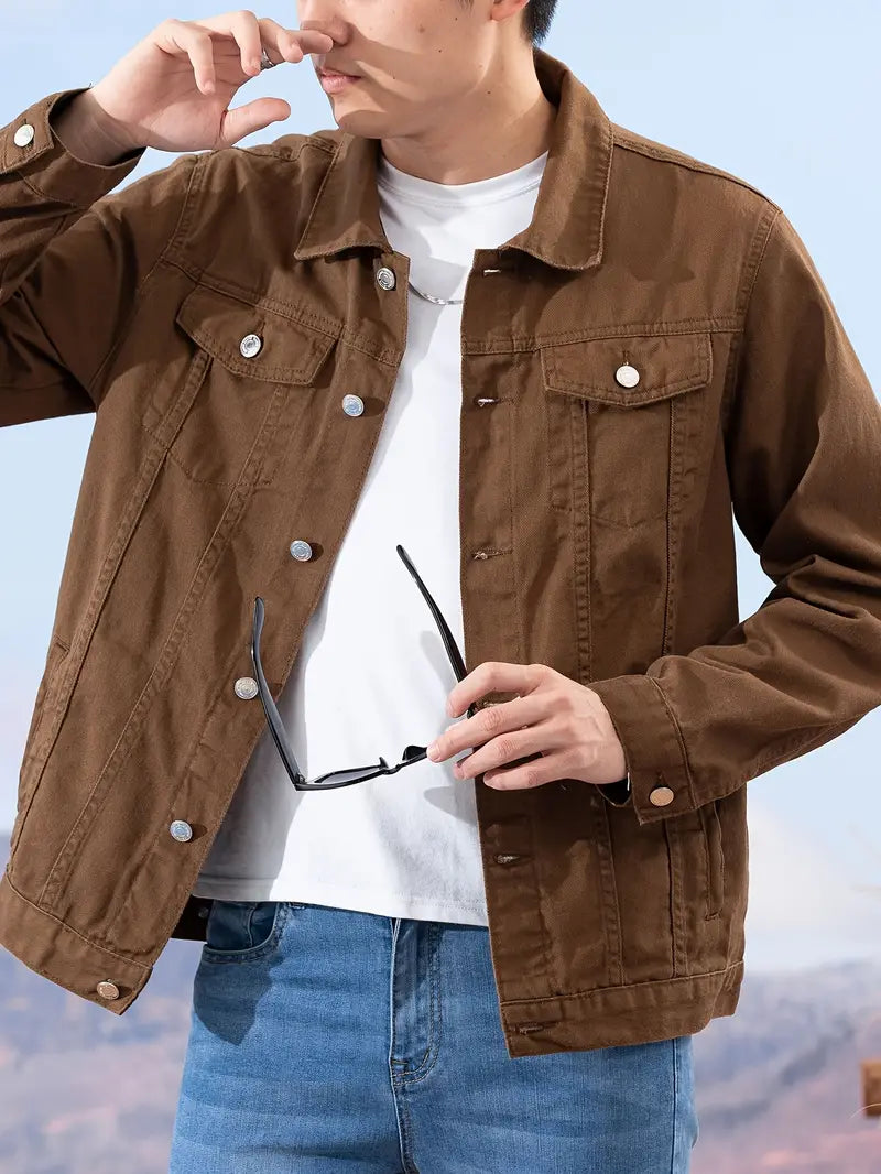 Shiorin | Herren Jeansjacke aus reiner Baumwolle, Knopfleiste Reverskragen Freizeitjacke