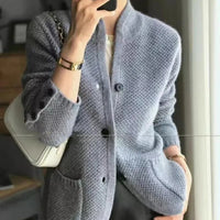 Elegante Damen Strickjacke | Kurze Jacke Mit Knöpfen – Grau