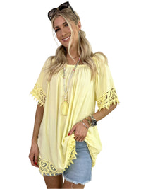 Terry - Feminines Tunika-Top mit Spitzenbesatz – Gelb