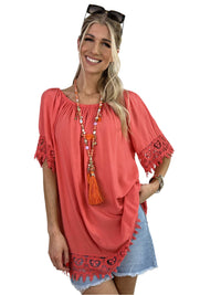 Terry - Feminines Tunika-Top mit Spitzenbesatz – Türkis