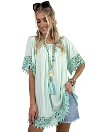 Terry - Feminines Tunika-Top mit Spitzenbesatz – Korallen