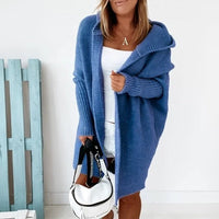 Damen Strickjacke Long Cardigan | Oversized Mit Kapuze – Blau