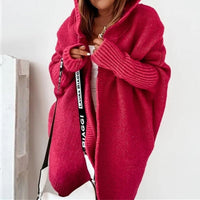 Damen Strickjacke Long Cardigan | Oversized Mit Kapuze – Rot