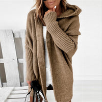Damen Strickjacke Long Cardigan | Oversized Mit Kapuze – Khaki