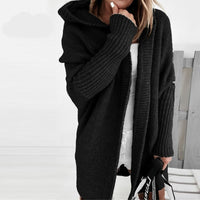 Damen Strickjacke Long Cardigan | Oversized Mit Kapuze – Schwarz