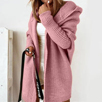Damen Strickjacke Long Cardigan | Oversized Mit Kapuze – Rosa