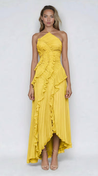 Sancia - Gestuftes Midikleid mit Rüschen – Gelb