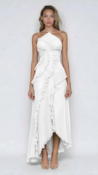 Sancia - Gestuftes Midikleid mit Rüschen – Weiß