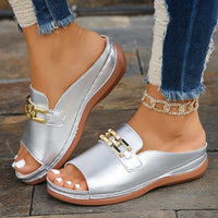 CharmVita™ – Elegante Damen Keilsandalen mit Komfort & Stil – Silberne Metal