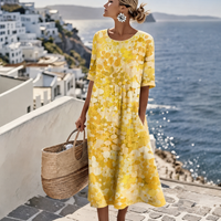Kleid Florenne™ mit abstraktem Blumenmuster und weiter Passform – Gelb