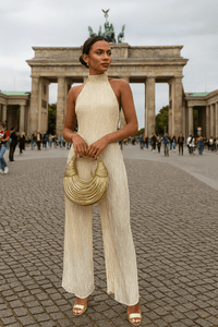 Paula | Damen-Plissee-Set elegant & lässig modern – Khaki