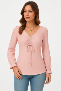 Blusenshirt für Damen - Elegantes Top mit Rüschenärmeln für den Sommer – Rosa