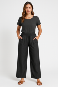 Sommerliche Freizeithose für Damen - Bequeme luftige Palazzo Hose für heiße Tage – Dunkelgrau