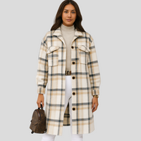 Megan | Karierte Wolljacke – Weiß Grau