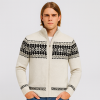 Noah | Warmer Herrenpullover mit Schneeflocken-Print und Reißverschluss – Weiß