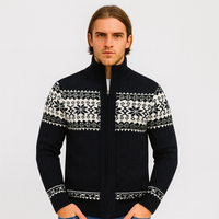 Noah | Warmer Herrenpullover mit Schneeflocken-Print und Reißverschluss – Schwarz