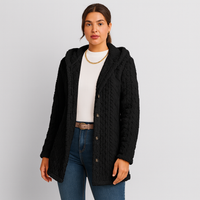 Marlena | Damen Knopf-Front Teddy Hoodie Mantel für Herbst & Winter – Schwarz