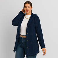 Marlena | Damen Knopf-Front Teddy Hoodie Mantel für Herbst & Winter – Marine