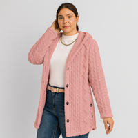 Marlena | Damen Knopf-Front Teddy Hoodie Mantel für Herbst & Winter – Dunkelrosa