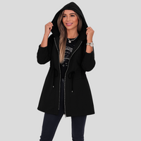 Elena | Lässige Kapuzenjacke mit Reißverschluss und Kordelzug – Schwarz