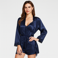 Elegantes 5-in-1-Pyjama-Set für Damen – Premium-Loungewear-Set mit Bademantel und passenden Teilen – Blau