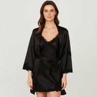 Elegantes 5-in-1-Pyjama-Set für Damen – Premium-Loungewear-Set mit Bademantel und passenden Teilen – Schwarz