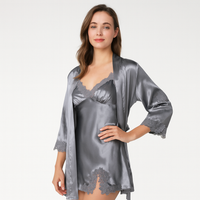 Elegantes 5-in-1-Pyjama-Set für Damen – Premium-Loungewear-Set mit Bademantel und passenden Teilen – Grau