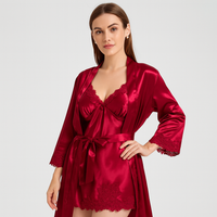 Elegantes 5-in-1-Pyjama-Set für Damen – Premium-Loungewear-Set mit Bademantel und passenden Teilen – Rot