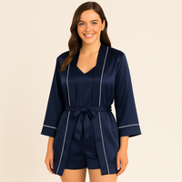 3-teiliges Satin-Pyjama-Set für Damen – Blau