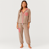 Klassisches Damen-Pyjama-Set – Rot & Rosa