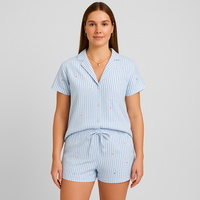 2-teiliges Damen-Pyjama-Set – Hemd zum Knöpfen und Shorts mit elastischer Taille – Blau