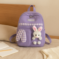 Niedlicher Cartoon-Mini-Rucksack für Mädchen – Faltbare, leichte Reisetasche mit rosa Häschen- und blauem Panda-Design – Lila