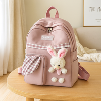 Niedlicher Cartoon-Mini-Rucksack für Mädchen – Faltbare, leichte Reisetasche mit rosa Häschen- und blauem Panda-Design – Rosa