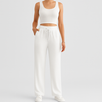 2-teiliges Sommer-Set für Damen – Ärmelloses Crop-Top und strukturierte Hose mit hoher Taille – Aprikose