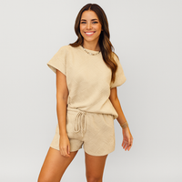 Elegantes 2-teiliges Set für Damen – Kurzarm-Crop-Top mit passenden Shorts – Aprikose